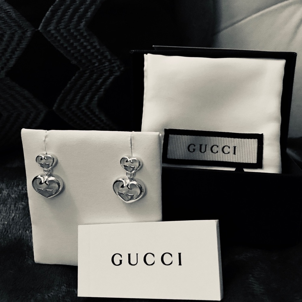 Gucci Sterling Sliver G Heart Logo Earrings💋HP😍